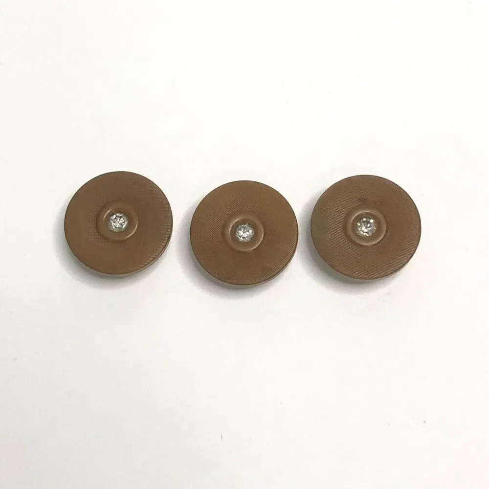 vintage antique tan brown early plastic rhinestone small round‎ button 3